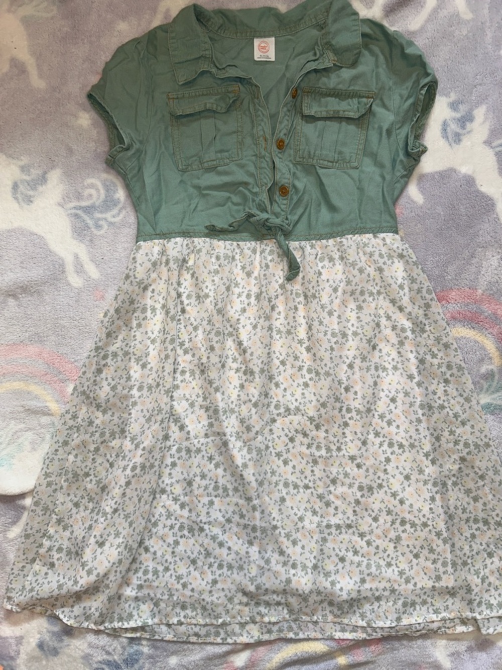 wonder nation Sage Green Top with White Floral Skirt Dress